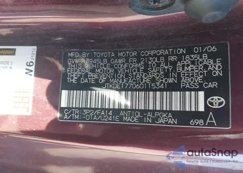 2006 Scion Tc из США, поврежденный, VIN JTKDE177060115341